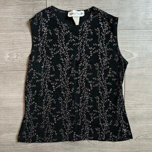 90s Slinky Sparkle Glitter Stretchy Vine Print Tank Top Ronni Nicole Vintage Siz